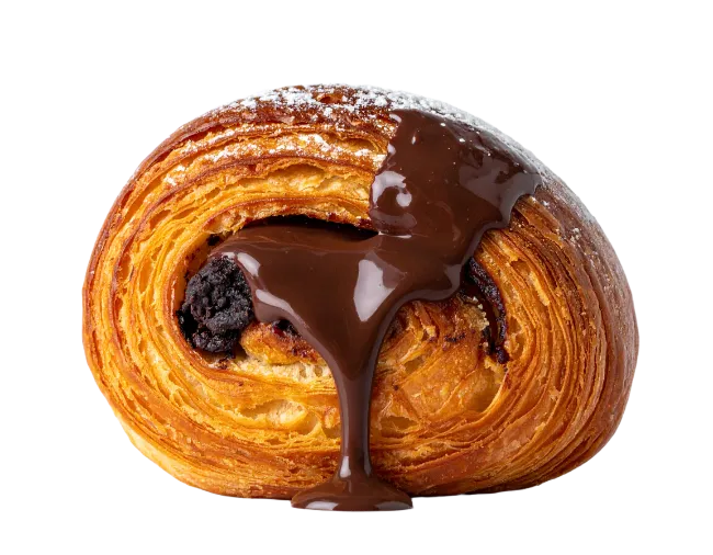Chocolate filled croissant pastry with rich glaze