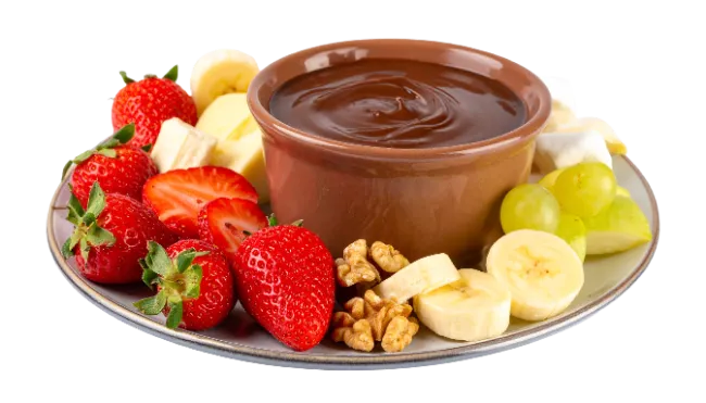 Chocolate Fondue with Fresh Fruit and Nuts