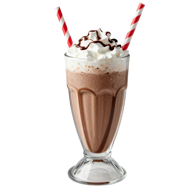 Chocolate Milkshake with Whipped Cream and Straws