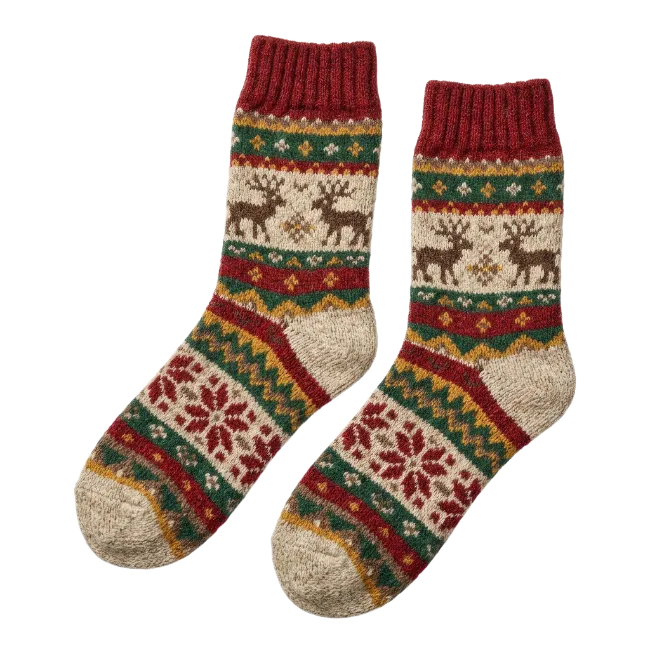 Christmas Woolen Socks with Reindeer Pattern