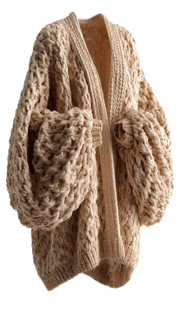 Chunky Knit Beige Cardigan Sweater