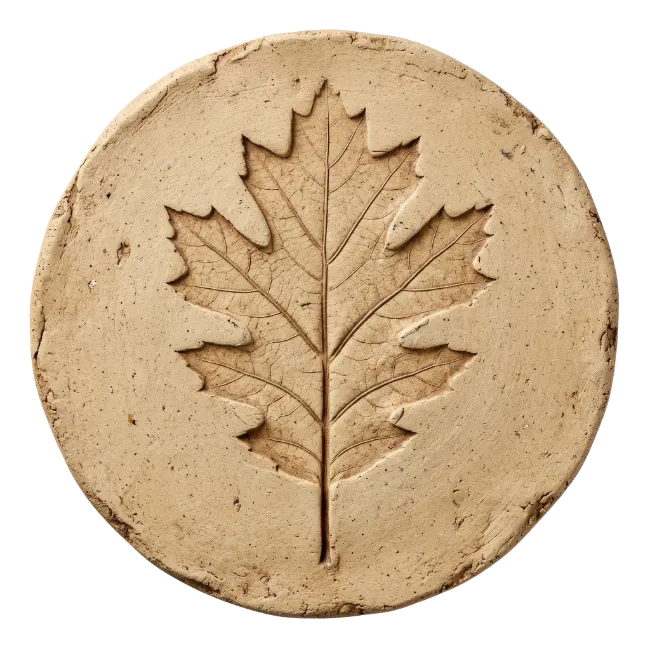 Circular Clay Stone with Embossed Leaf Impression