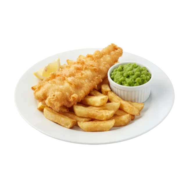 Classic British Fish and Chips with Peas