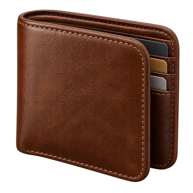 Classic Brown Leather Bifold Wallet with Cards