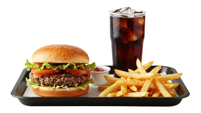 Classic Cheeseburger Meal with Fries and Cola