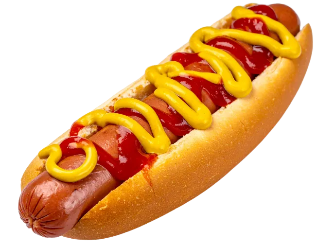 Classic hot dog with ketchup and mustard