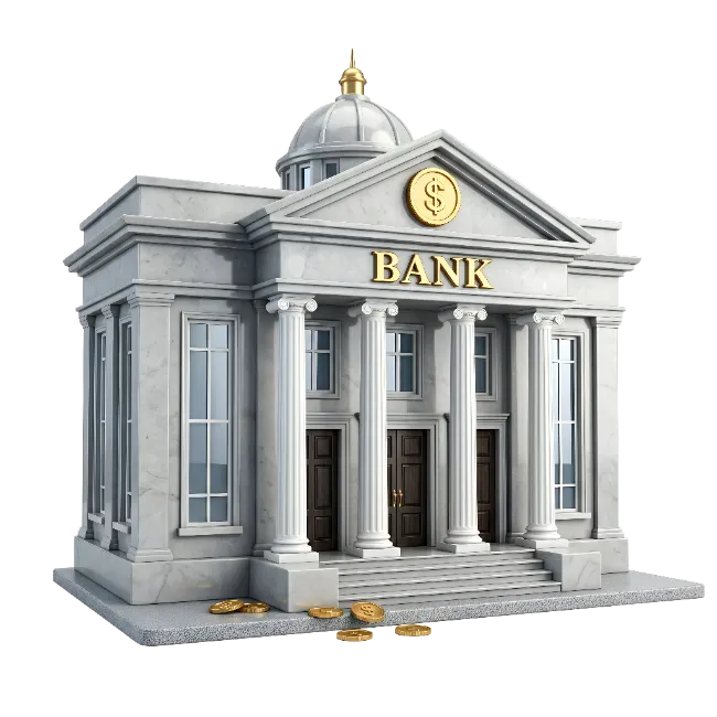 Classic Marble Bank Building With Golden Details