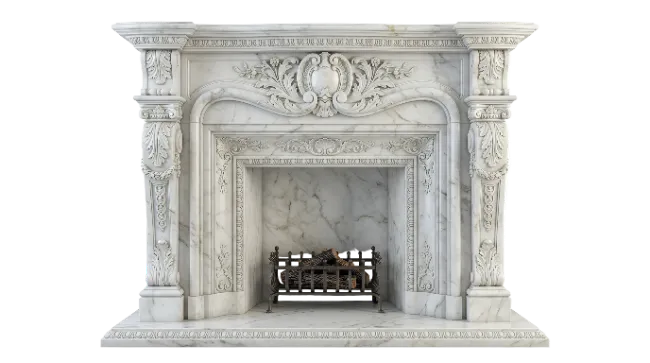 Classic Marble Fireplace Mantel with Detailed Carvings