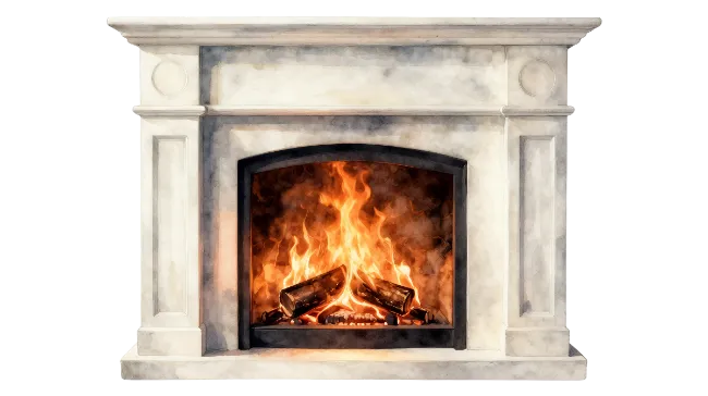 Classic Marble Fireplace with Burning Fire