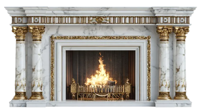 Classic Marble Fireplace with Ornate Gold Details