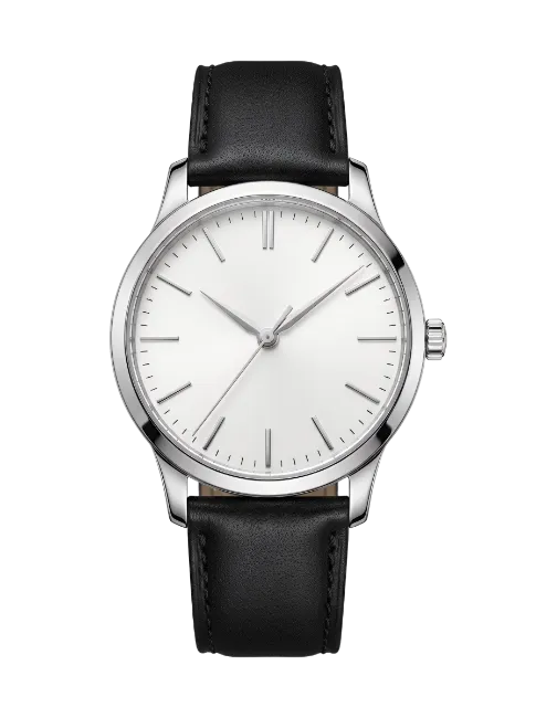 Classic Silver Wristwatch with Black Leather Strap