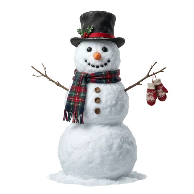 Classic Snowman Wearing Top Hat and Scarf