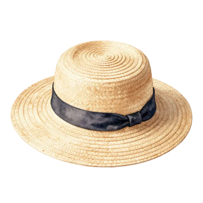 Classic Straw Boater Hat with Black Ribbon