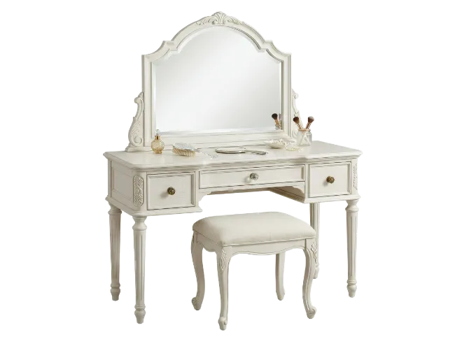 Classic White Vanity Table with Mirror and Stool