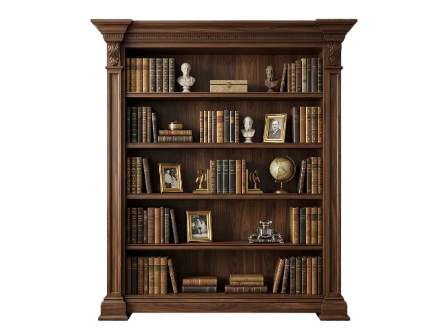 Classic Wooden Bookshelf Filled With Books
