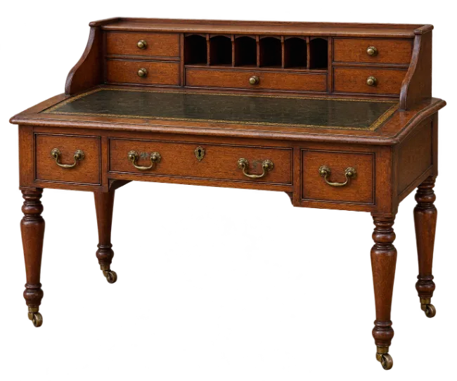 Classic Wooden Desk with Drawers and Leather Top