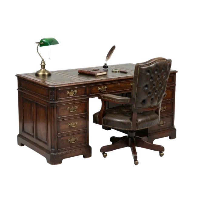 Classic wooden executive desk and leather office chair