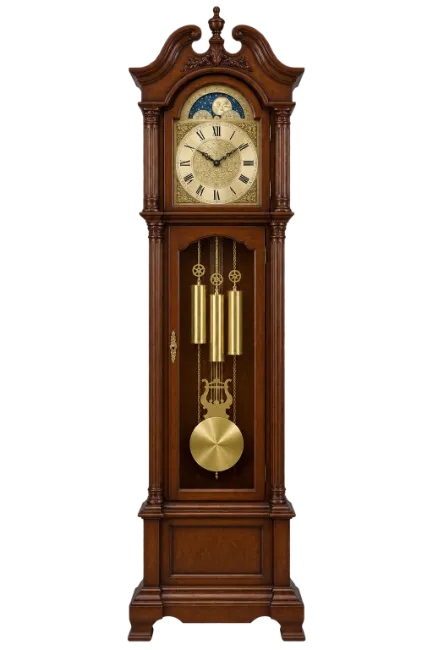 Classic wooden grandfather clock with pendulum