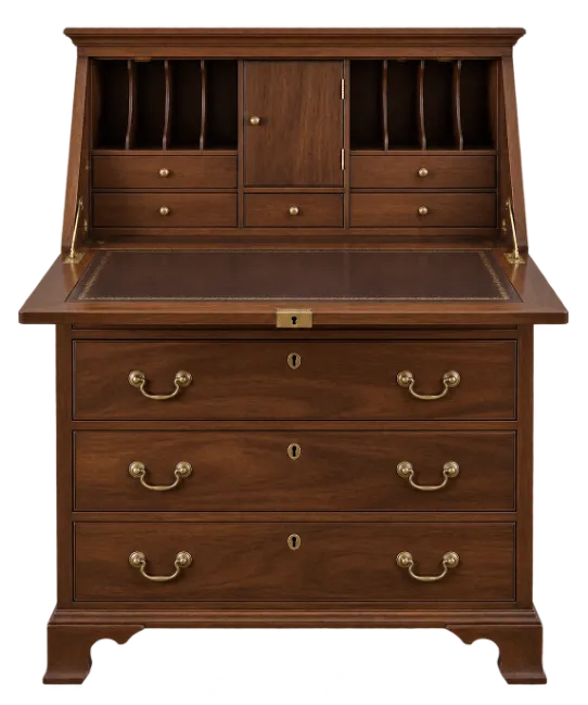 Classic wooden secretary desk with drop-down writing surface