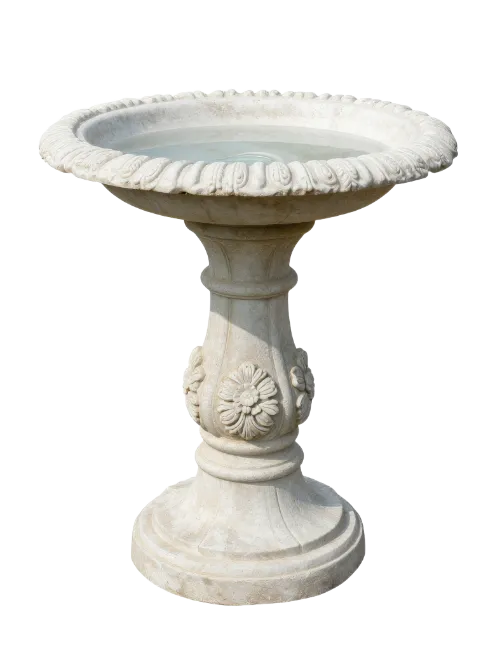 Classical Stone Birdbath with Floral Carvings