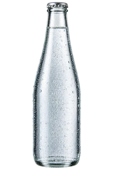 Clear Glass Bottle of Sparkling Water with Condensation Droplets