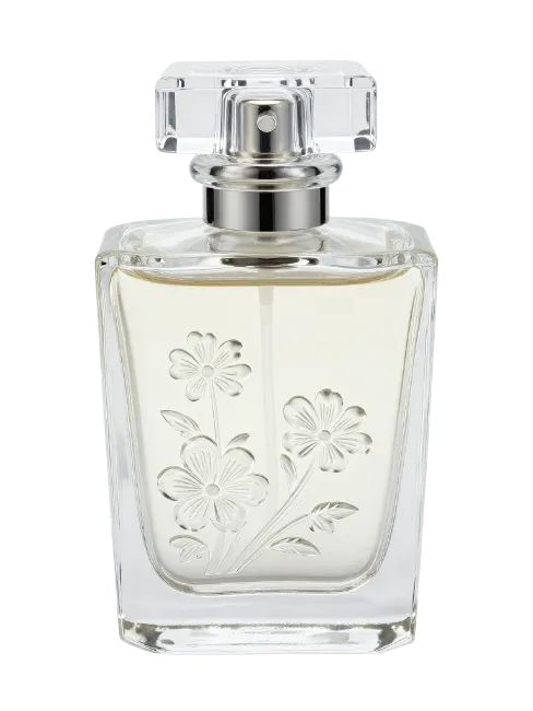 Clear Glass Perfume Bottle with Floral Engraving