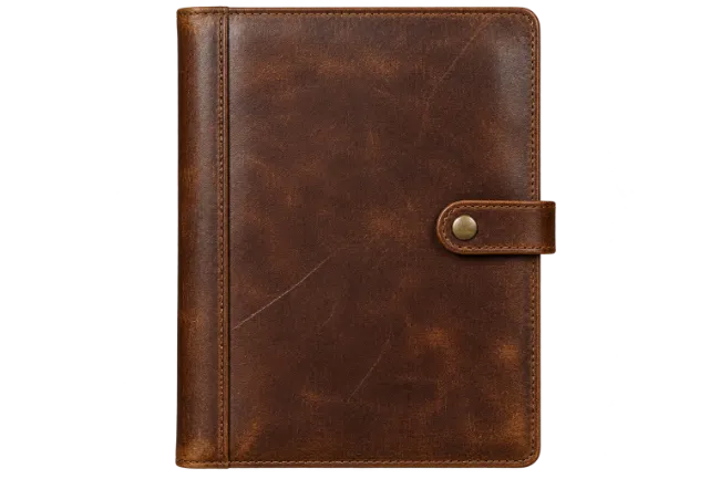 Closed Brown Leather Notebook with Strap