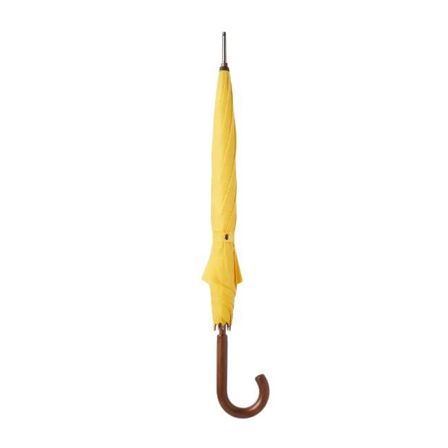 Closed Yellow Umbrella with Wooden Handle