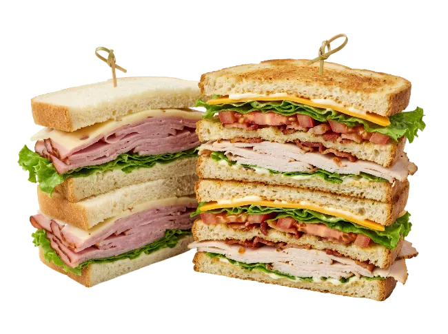 Club Sandwich and Ham Sandwich Cut in Halves