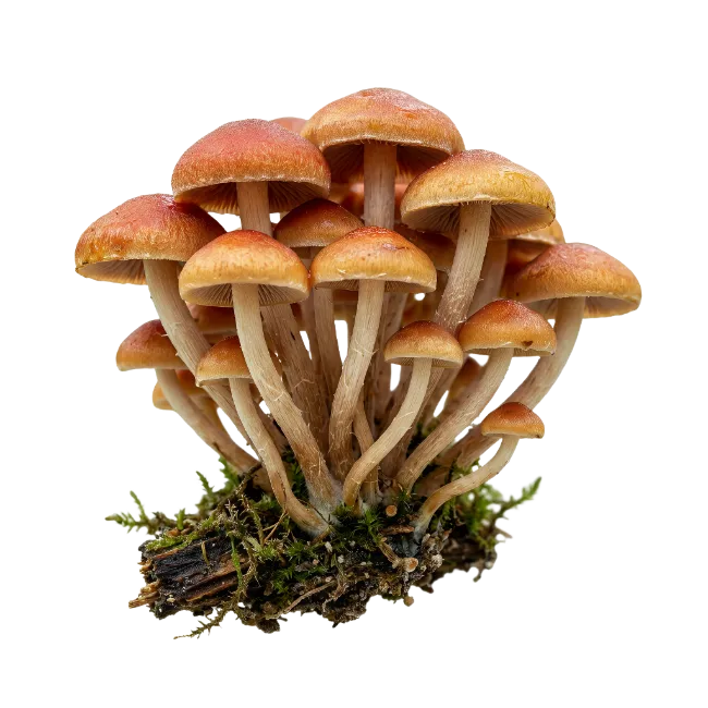 Cluster of Brown Mushrooms on Mossy Wood