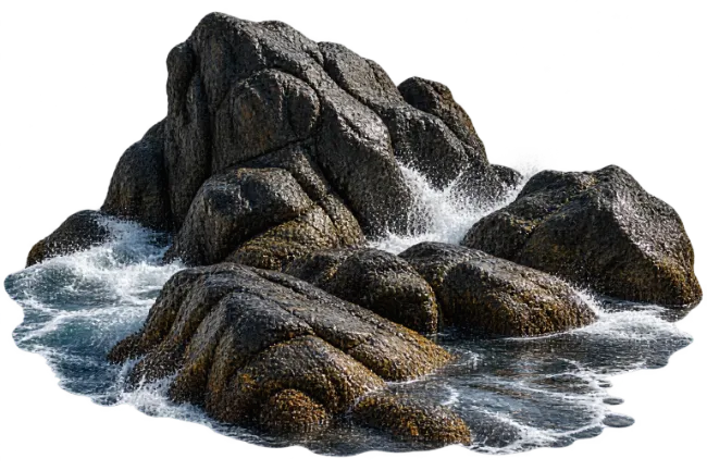 Coastal Sea Rocks with Splashing Ocean Waves