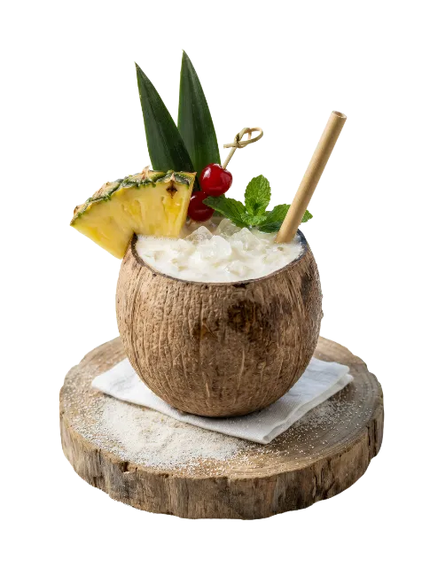 Coconut Cocktail in Coconut Shell with Garnish