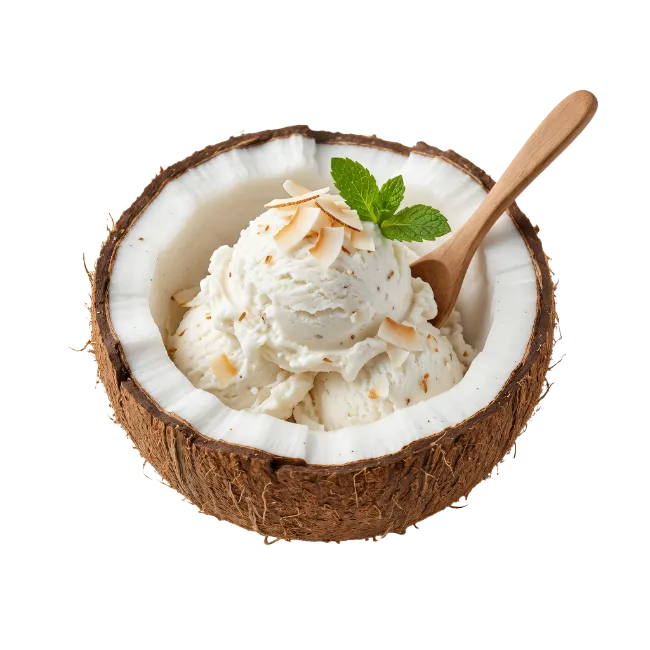 Coconut Ice Cream Served in Coconut Shell