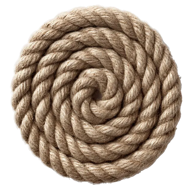Coiled brown jute rope circle