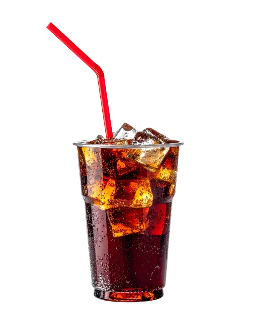 Cola Soda Cup with Ice and Red Straw