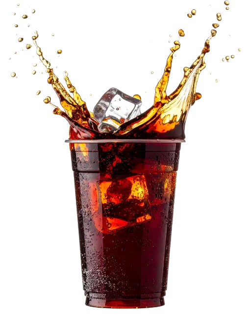 Cola Splash in Plastic Cup with Ice