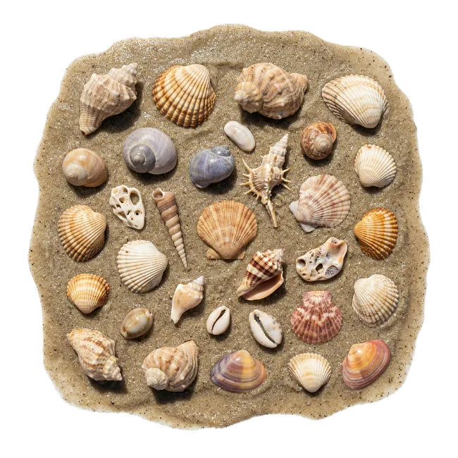 Collection of Seashells on Sand