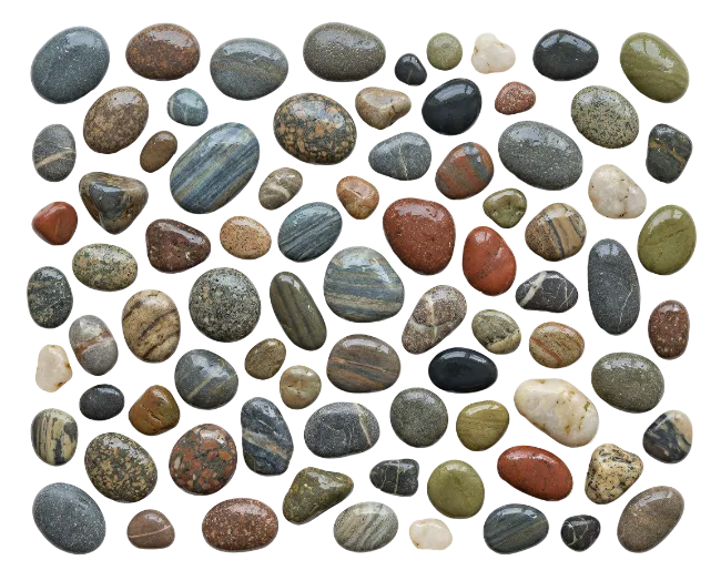 Collection of Smooth River Stones and Pebbles