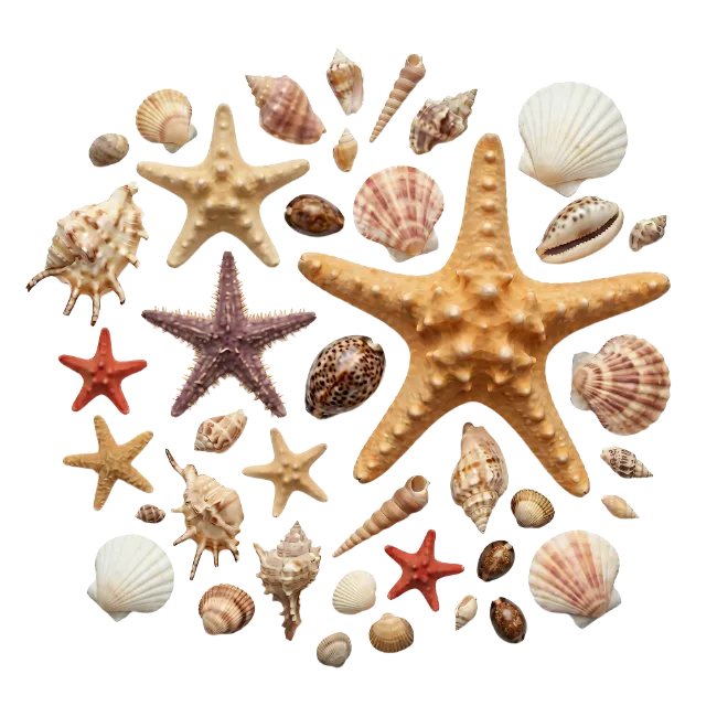Collection of Starfish and Sea Shells