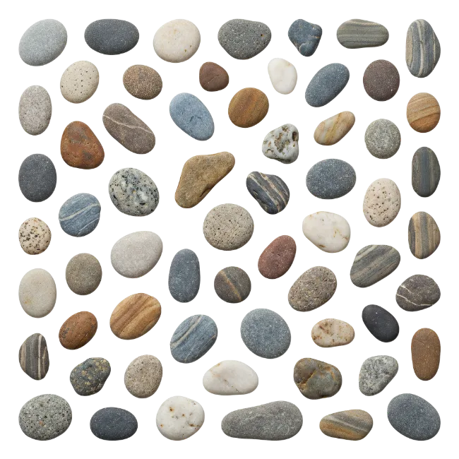 Collection of various natural river stones