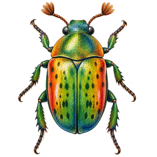Colorful beetle illustration with detailed patterns