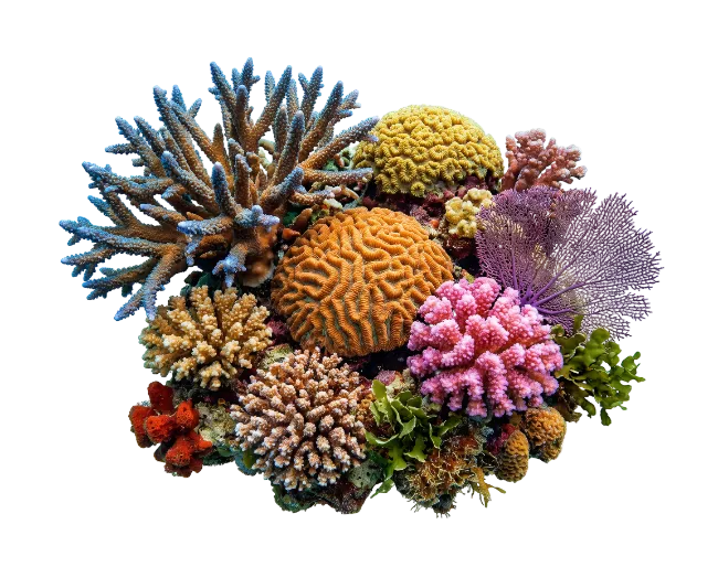 Colorful Coral Reef Cluster with Various Species