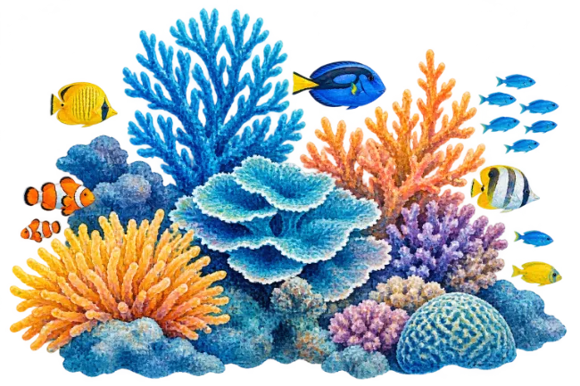 Colorful Coral Reef with Tropical Fish
