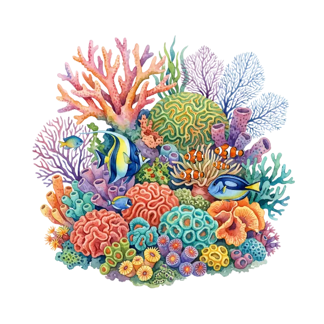 Colorful Coral Reef With Tropical Fish