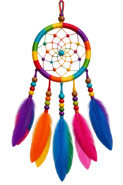 Colorful Dreamcatcher with Feathers and Beads