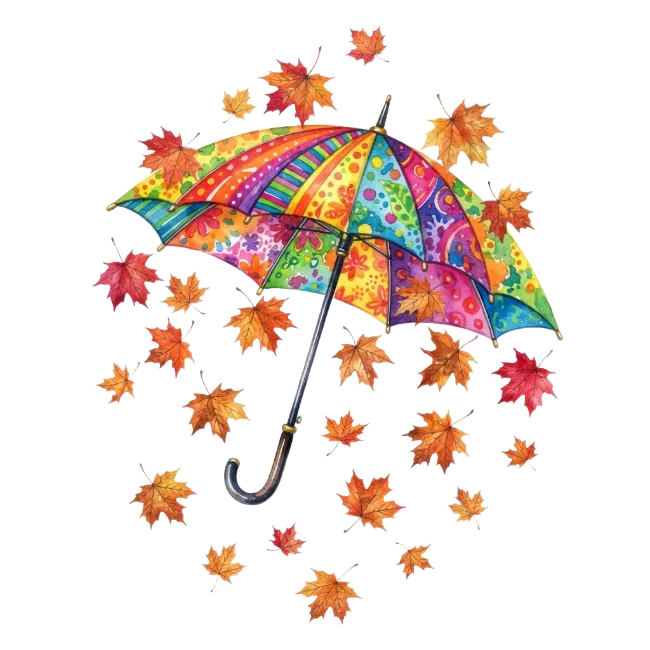Colorful Fall Umbrella with Autumn Leaves