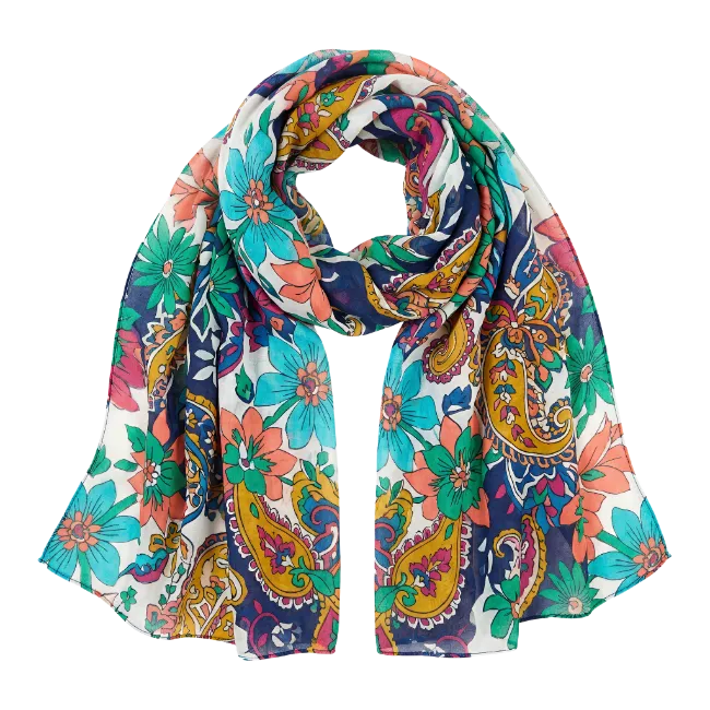 Colorful floral pattern silk scarf