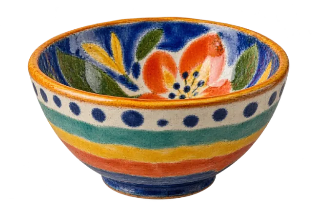 Colorful Hand Painted Ceramic Bowl With Floral Design