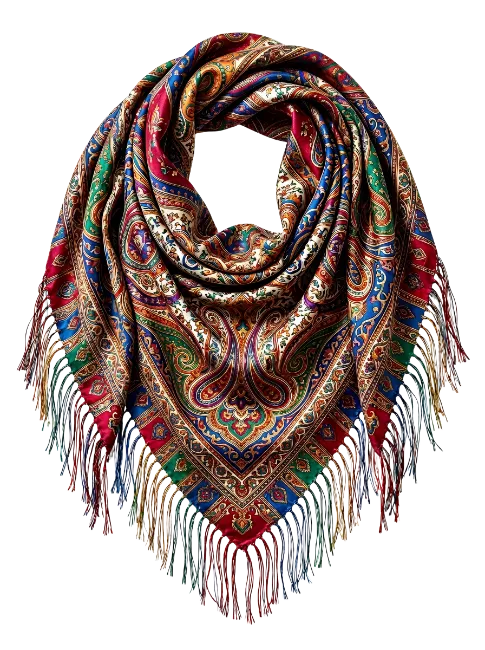 Colorful Paisley Silk Scarf with Fringe
