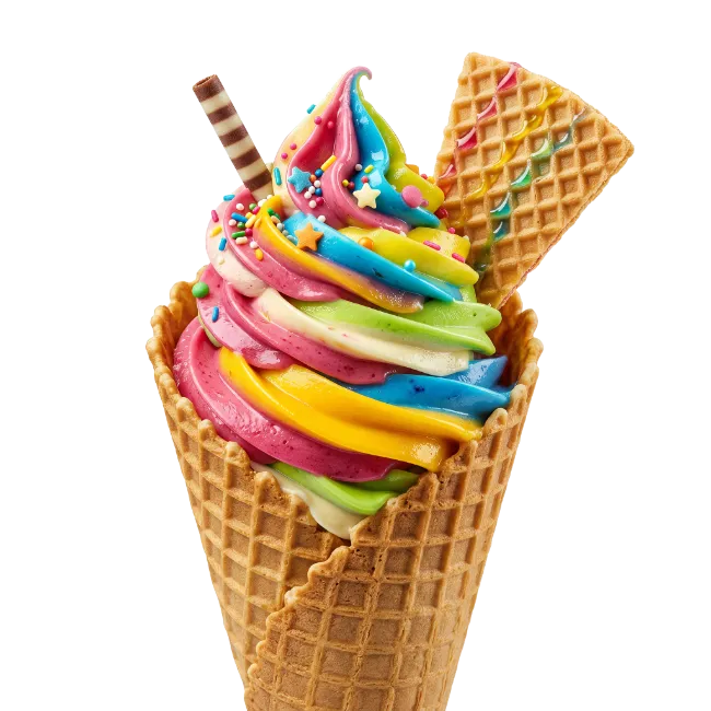 Colorful Rainbow Soft Serve Ice Cream Cone